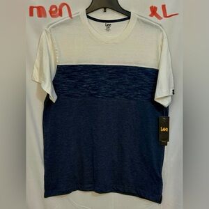 Lee Men's Navy and White Short Sleeve Tee